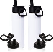 20oz Kids Insulated Stainless Steel Water Bottle with Straw Lid,Wide Mouth Double Wall Vacuum Cups with Handle,Reusable Laser Engraving Metal Bottles,Travel Flask Keep Cold(Purple Blue,1) - 2 White