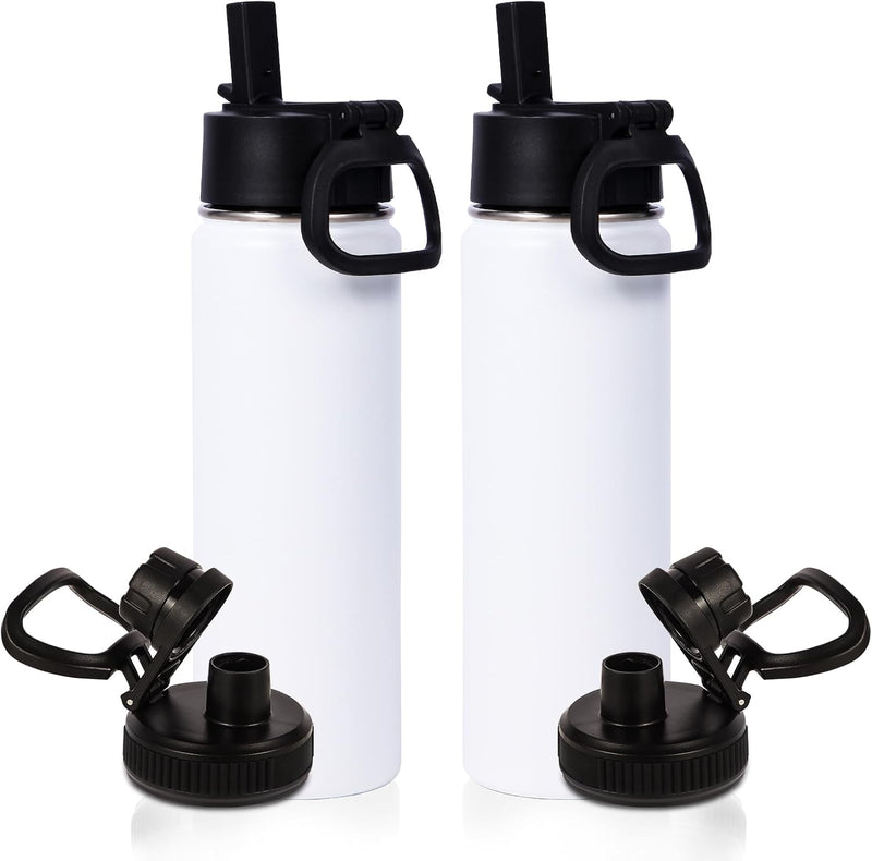 20oz Kids Insulated Stainless Steel Water Bottle with Straw Lid,Wide Mouth Double Wall Vacuum Cups with Handle,Reusable Laser Engraving Metal Bottles,Travel Flask Keep Cold(Purple Blue,1) - 2 White
