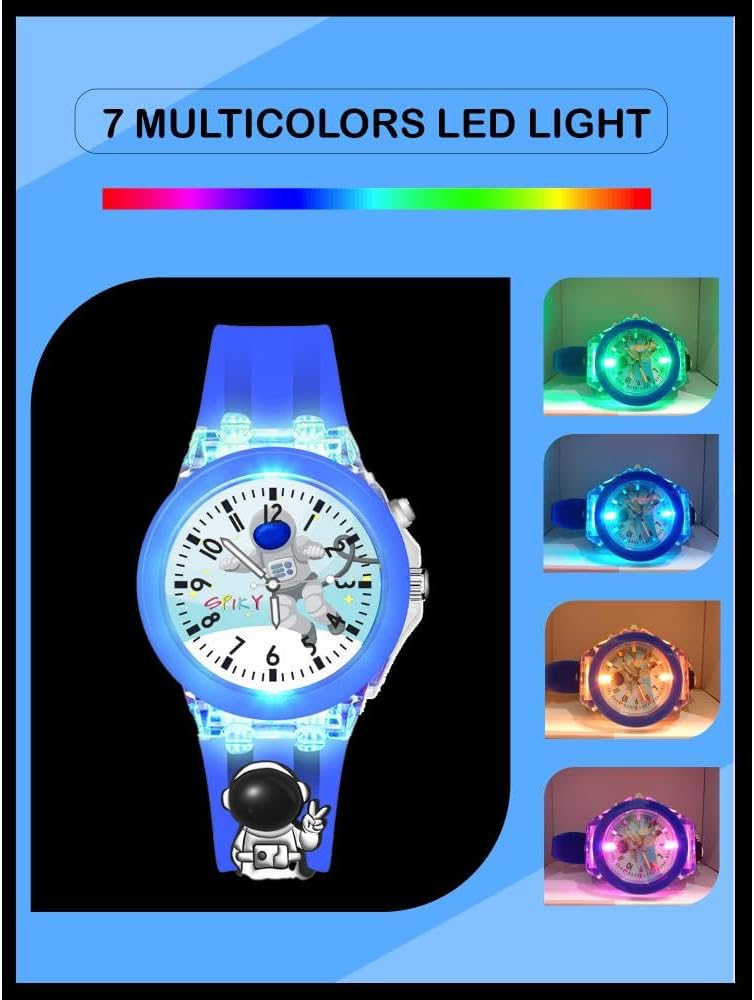SPIKY Analog Watch for Kids | 3D Cartoon | 7 Multicolor LED Luminous Disco Lights with Silicone Strap | Unisex Best Birthday Gift | Analogue Wrist Watches for Boys & Girls | Age 3-10 Yrs