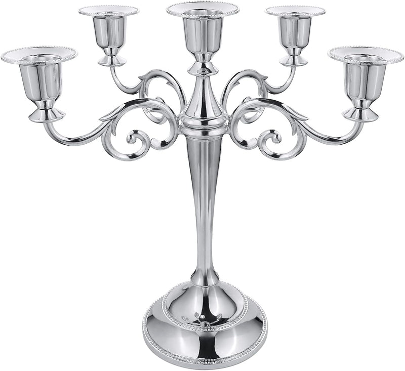 RICHEE-NL 10.63" Tall Metal Candelabra Retro Table Candlestick Holder 5 Arms Silver