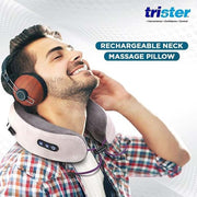 Rechargeable Neck Massage Pillow (TS593NM) 3 Modes (Kneading, Vibration, Combined), 2000 mAh Battery, 10Min AutoShutoff, USBC Input, Includes Carry Bag & Ear Plugs