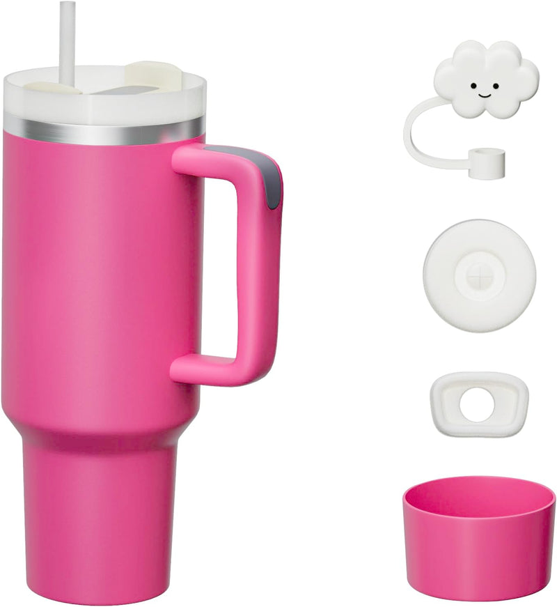 KISSKIND 40 oz tumbler with handle Travel Mug Straw Covers Cup with Lid Insulated Quencher Stainless Steel Water Iced Tea Coffee Gift Purple
