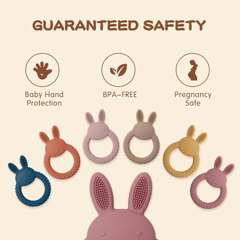 Teething Toys for Baby, Easy to Hold BPA Free Silicone Teethers,Rabbit Baby Teething Toy,Baby Toys for Babies 3 6 12 Months, Boy, Girl, Infant (Brown)