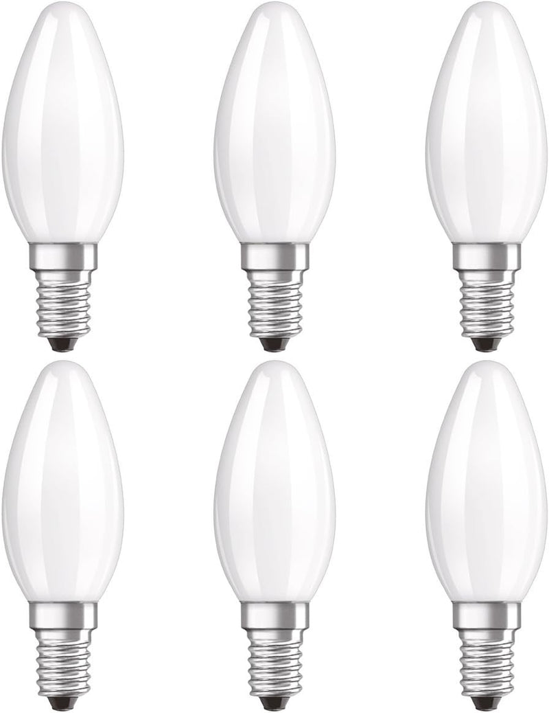 LED Retrofit CLASSIC B/LED lamp, classic mini candle shape: E14, 4 W, 220240 V, 40 W replacement, clear, Warm White, 2700 K, 6x1pack - 6 Pieces Frosted