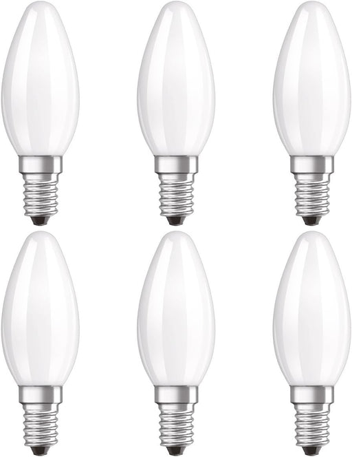 LED Retrofit CLASSIC B/LED lamp, classic mini candle shape: E14, 4 W, 220240 V, 40 W replacement, clear, Warm White, 2700 K, 6x1pack - 6 Pieces Frosted