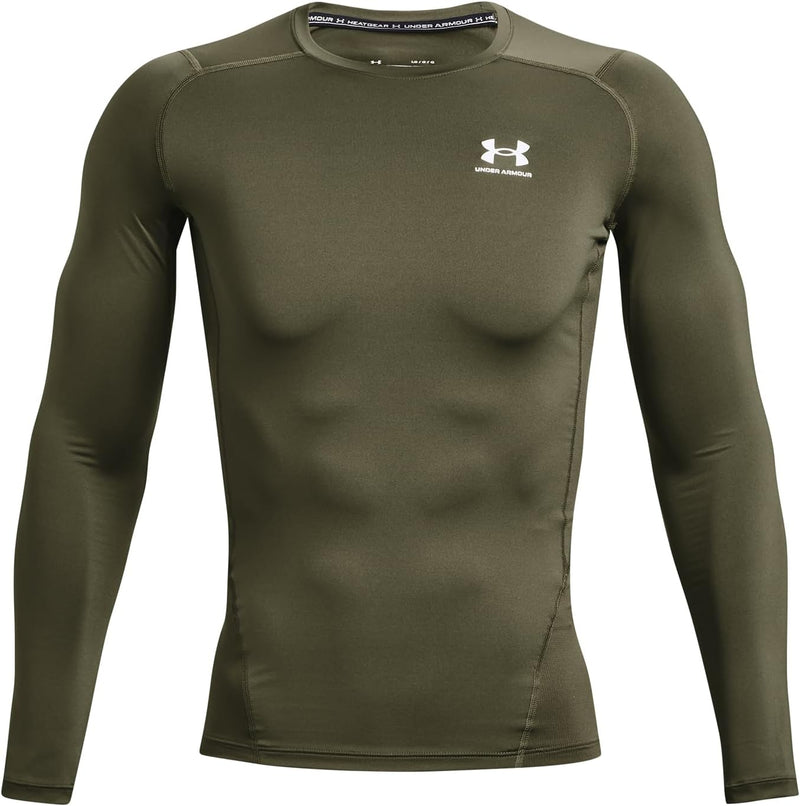 mens Heatgear Armour Long Sleeve Compression T-shirt (pack of 1) - Marine Od Green / / White