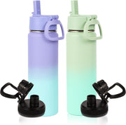 20oz Insulated Stainless Steel Water Bottle with Straw Lid, Kids Wide Mouth Double Wall Vacuum Cups with Handle,Reusable Outdoor Sports Metal Bottles,Travel Flask Keep Cold&Hot(Purple,1) - 2 Mix