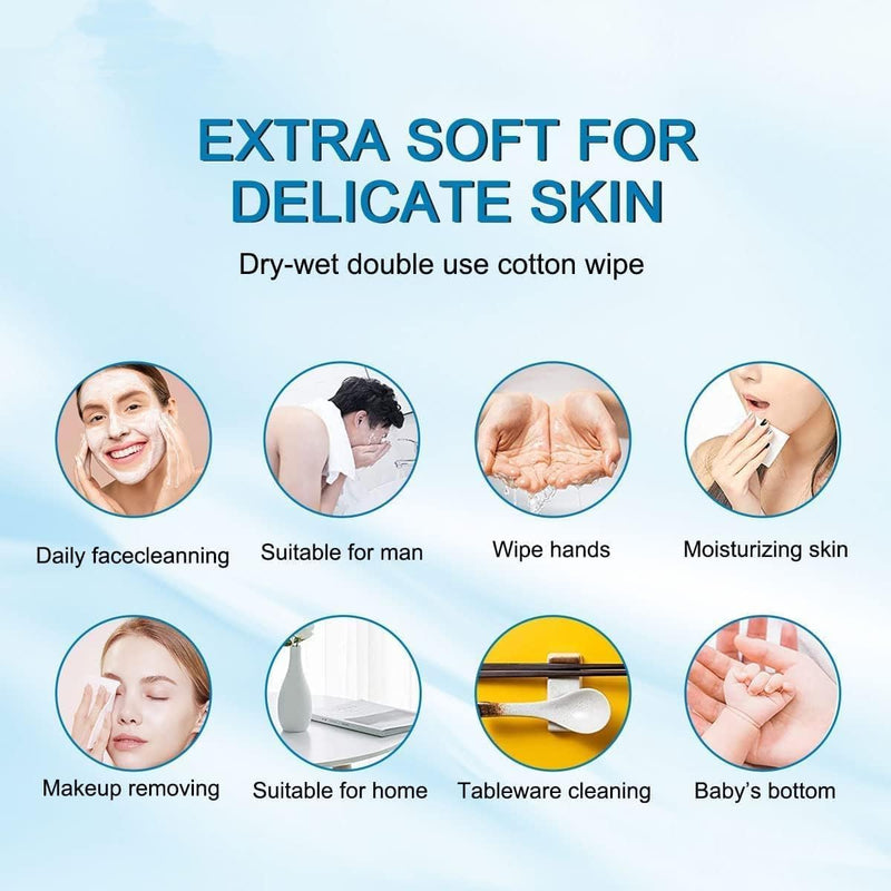 Mumoo Bear Disposable Face Towel Facial Cotton Tissue Pure Cotton Dry Wipes Soft Makeup Remover Towel for Sensitive Skin Portable (70 Counts)