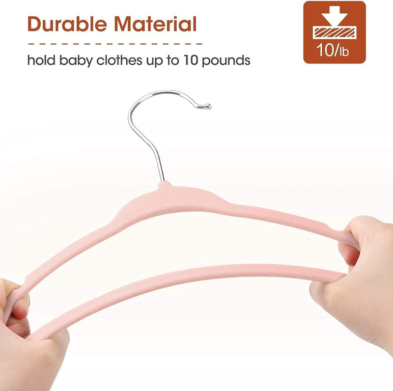 Red Dot Gift® 15-Pack Baby Velvet Hangers 11Inch - Nursery Clothes Hangers Non Slip Toddler Hangers, 360 Chrome Swivel Hook (Pink)