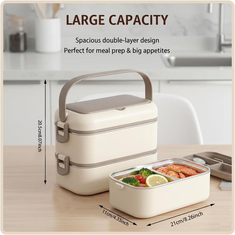 Stainless Steel Lunch Box with 4 Compartments, Leak-Proof Bento Box for Kids & Adults, Microwave Safe Food Container with Lid, Durable Portable Meal Prep Lunchbox for School, Office & Travel