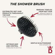 Denman Jack Dean by (Black) Scalp Massager and Detangling Hair Brush for Thick or Thin Hair, Curly or Straight Hair - Use in the Shower or Bath - Head and Beard Scrubber - For Women and Men, D6