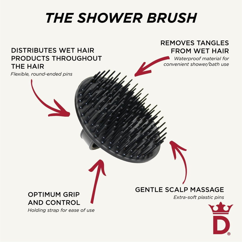 Denman Jack Dean by (Black) Scalp Massager and Detangling Hair Brush for Thick or Thin Hair, Curly or Straight Hair - Use in the Shower or Bath - Head and Beard Scrubber - For Women and Men, D6
