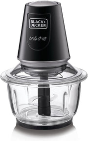 BLACK+DECKER Multi-Function Glass Chopper & Mincer, 400W, XXL 1.2L Bowl, 4-Blade System, Pulse Speed for Precision, Ice Crushing, Compact Sleek Black Design, Easy to Clean, Black - GC400-B5