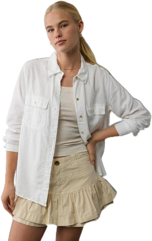 Womens Weekend Vibes Long-Sleeve Button-Up Shirt classic - White