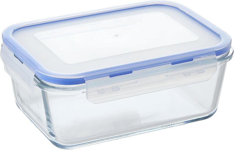 Mondex Cmn0094-96 2 Pieces Food Storage Container With Lid, Blue, 350 Ml/700 Ml, Rectangle, Glass - Rectangular 1600ml