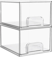 4 Pack Small Clear Stackable Storage Drawers,Acrylic Bathroom Makeup Organizer,Plastic Storage Bins For Vanity, Undersink, Kitchen Cabinets, Pantry, Home Organization - 2*Middle