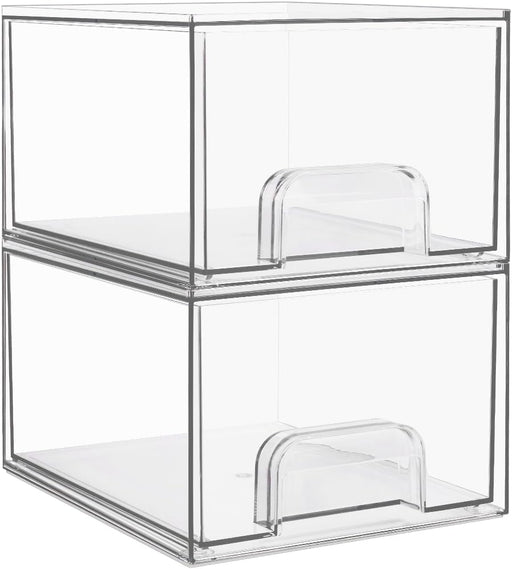 4 Pack Small Clear Stackable Storage Drawers,Acrylic Bathroom Makeup Organizer,Plastic Storage Bins For Vanity, Undersink, Kitchen Cabinets, Pantry, Home Organization - 2*Middle