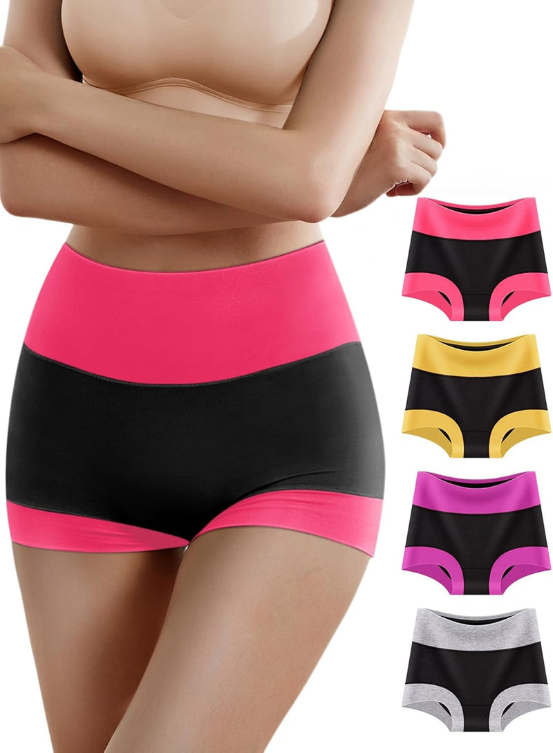 Women's Underwear Boy Shorts Boxer Cotton Stretch Briefs Panties High Waisted Soft Plus Size 4 Pack - Multicolored-c-4 Pack