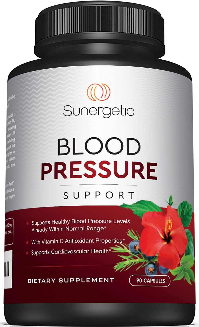 Sunergetic Premium Blood Pressure Support Supplement with Garlic, Hawthorn & Hibiscus - 90 Capsules