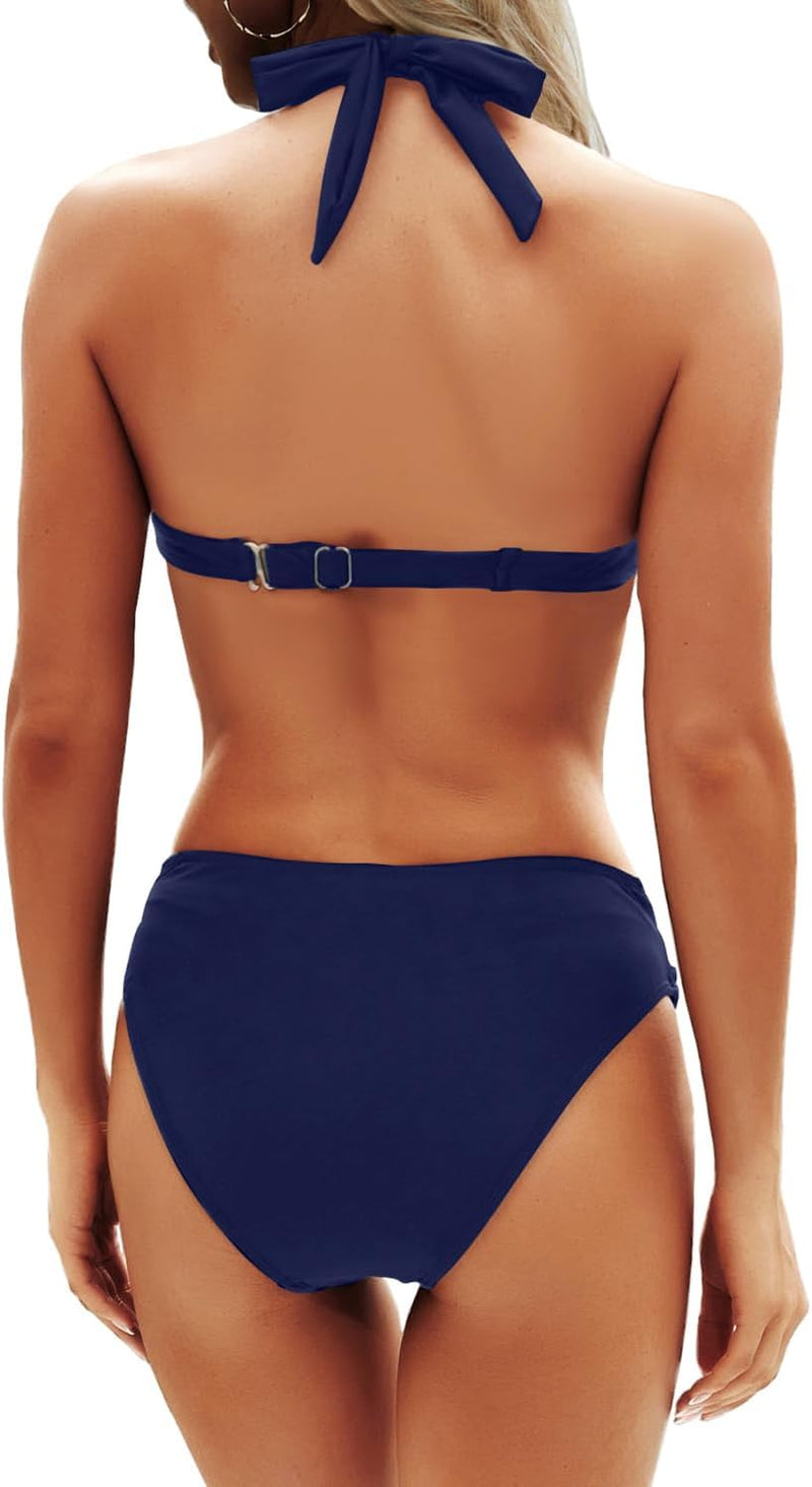 Yonique Women Two Piece Bathing Suits Push Up Bikini Set Halter Swimsuit Vintage Swimwear
