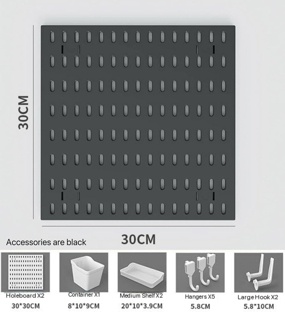 SKY-TOUCH Modular Pegboard Wall Organizer Kit - 2 Pegboards, 10 Accessories, No Drill Installation, Space-Saving Storage & Display for Kitchen, Office, Bathroom (Black)