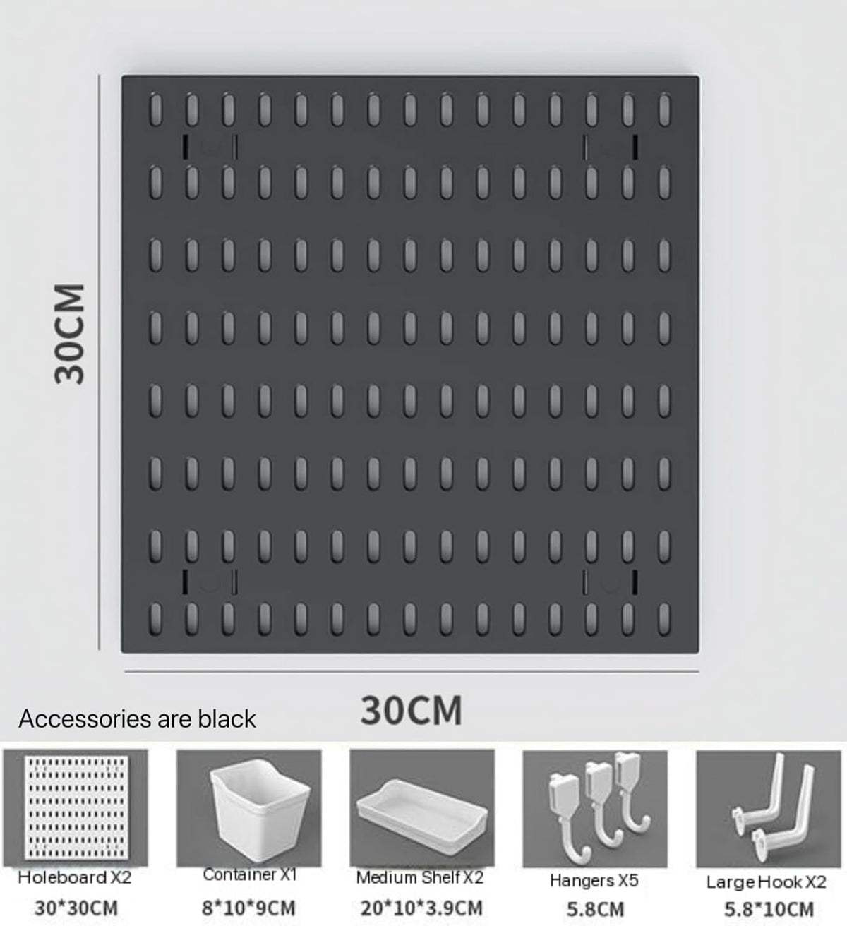 SKY-TOUCH Modular Pegboard Wall Organizer Kit - 2 Pegboards, 10 Accessories, No Drill Installation, Space-Saving Storage & Display for Kitchen, Office, Bathroom (Black) – image 2