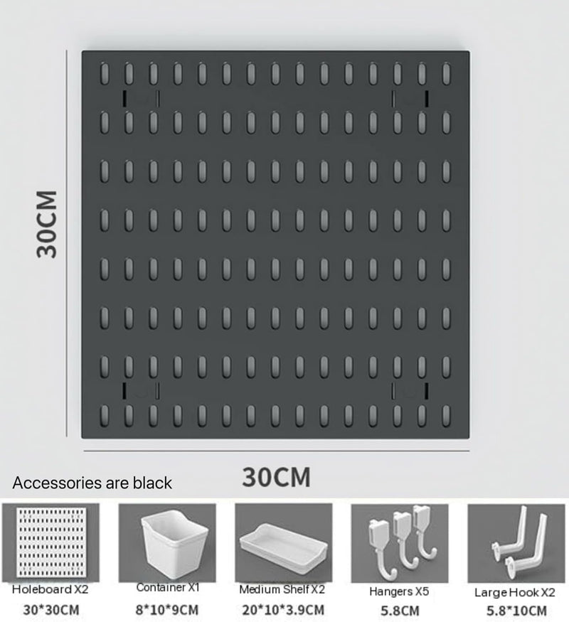 SKY-TOUCH Modular Pegboard Wall Organizer Kit - 2 Pegboards, 10 Accessories, No Drill Installation, Space-Saving Storage & Display for Kitchen, Office, Bathroom (Black)