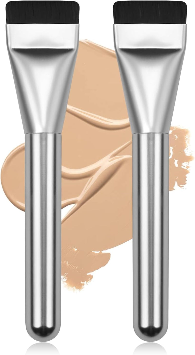 BEAUTYFACTOR Flat Foundation Brush,Korean Makeup Brush Spatula Facial Brush for Liquid Foundation,Premium Face Makeup Brush for Blending Cream (Silver)