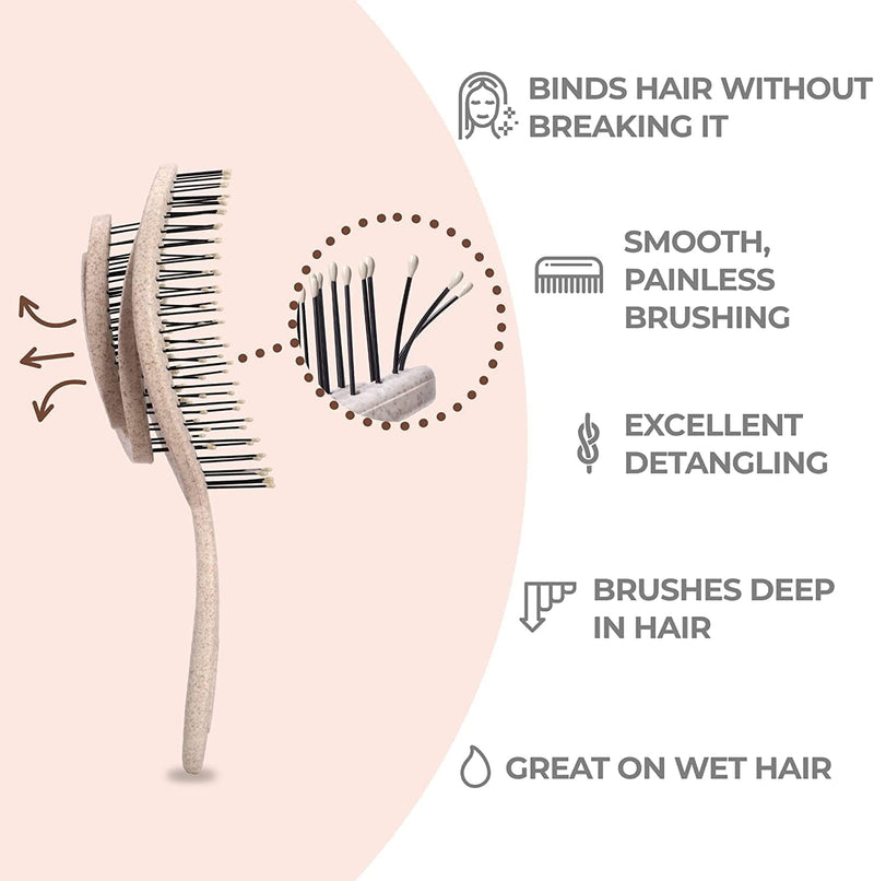 Ninabella Organic Detangling Hair Brush for Women, Men & Children - Does not Pull on Hair - Hair Straightening Brushes for Straight, Curly & Wet Hair - Unique Spiral Hairbrush, Rose Gold