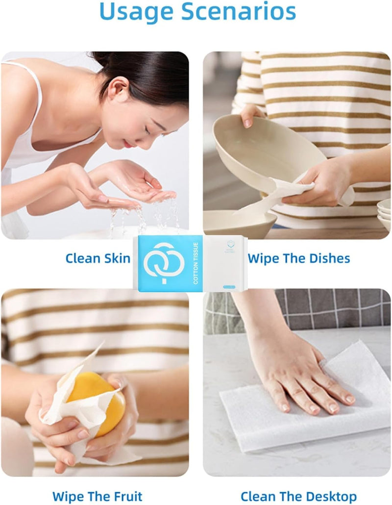 Disposable Face Towel, Cotton Facial Extra Thick Face Wipes Wet and Dry Face Cloths, Lint Free Soft Dry Wipes for Sensitive Skin and Baby Care, Makeup Removing and Surface Cleaning (2 Pack)
