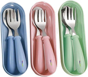 Kids Cutlery Set with Case, Stainless Steel Spoon & Fork for Children, Round Edge BPA Free Tableware for School Lunch Box, Picnic, Travel (Pack of 1, Blue) - Blue Pink Green 3
