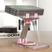 Foldable Mobile Phone Holder Desktop Tablet Stand Work area All-inclusive Convenient Rotatable Metal Holder for iPhone, iPad Arouse, Nintendo Switch, Cell and up to 13", Transperent