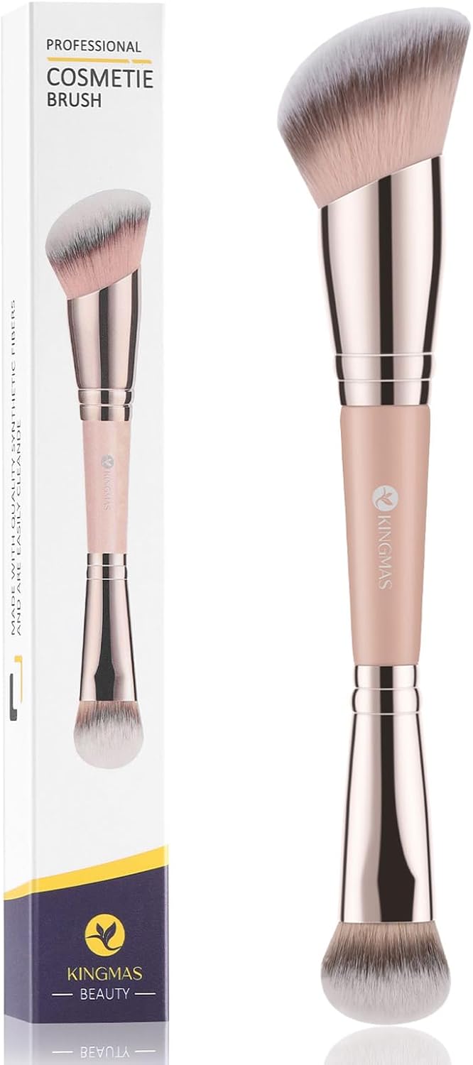 KINGMAS, Foundation Brush Double Ended Angled Round Contour Brush Powder Liquid Cream Concealer Blush Brush (Brown)