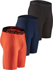 2 Pack Men's Compression Pants Athletic Leggings with Pocket/Non-Pocket - 2# (Basic) - Black / Orange / Navy
