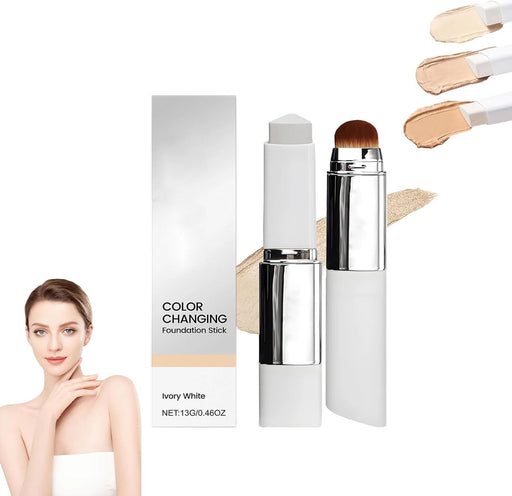 Korean Color Changing Foundation Stick with Built-in Brush Full Coverage Long Lasting Waterproof Dewy Finish BB CC Cream Oil Control Makeup for All Skin Types