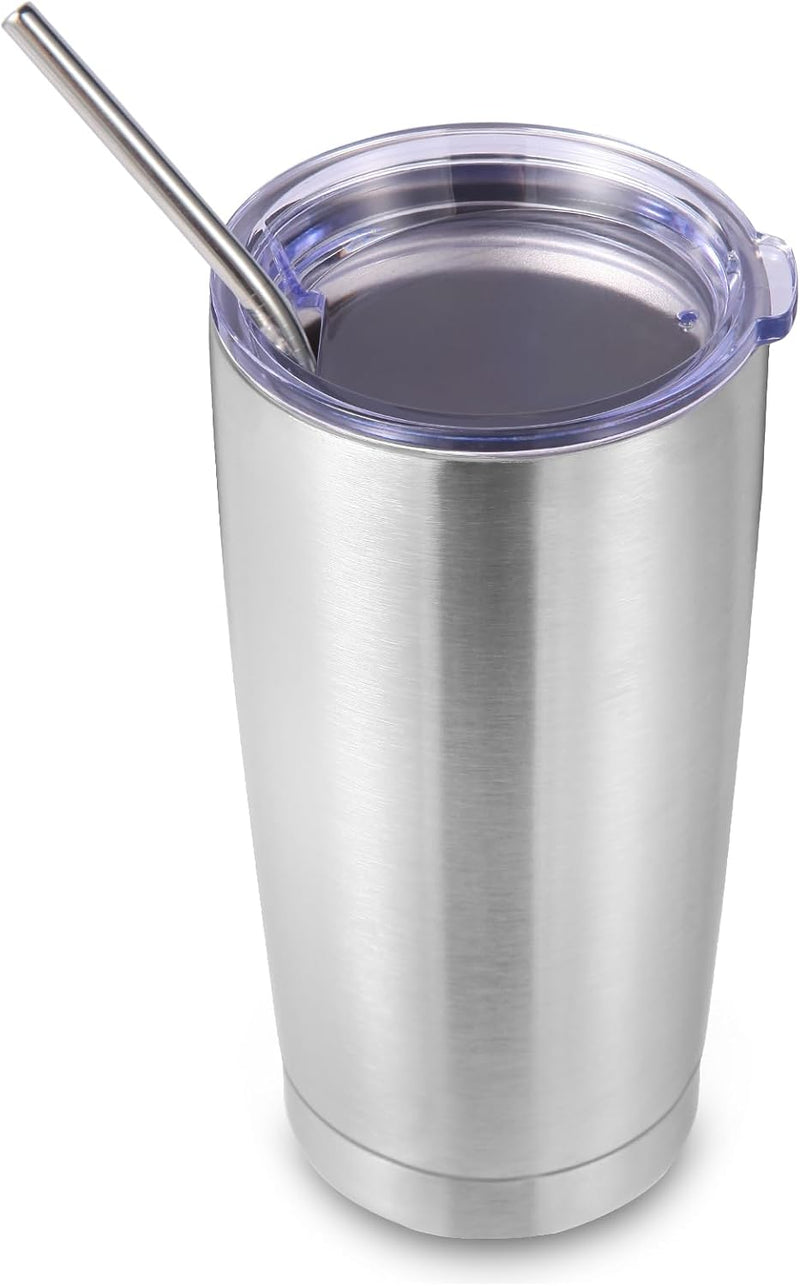 Volhoply 20oz Stainless Steel Tumbler with Lid and Straw,Double Wall Insulated Travel Iced Coffee Mug Fits Car Cup holder,Powder Coated Cups for Hot and Cold Drinks,Gifts for Women Men（White,1 Set）