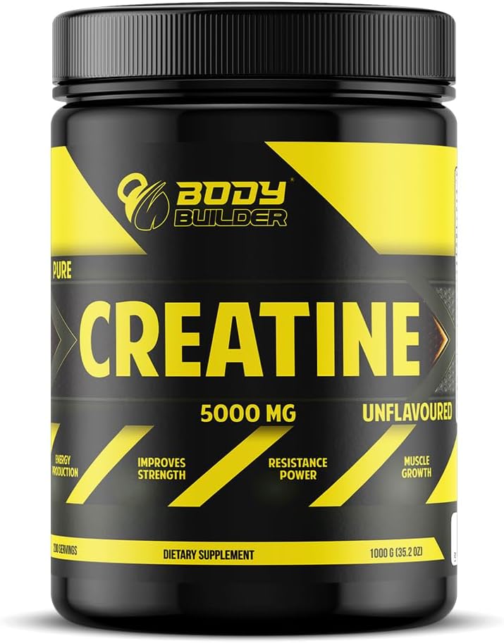 Creatine Monohydrate Powder by Body Builder - 5000mg - 100% Micronized Creatine - for Enhancing Energy, Strength & Muscle Growth for Men & Women - Vegan (60 Serv, Unflavored) - Unflavored 200 Serving