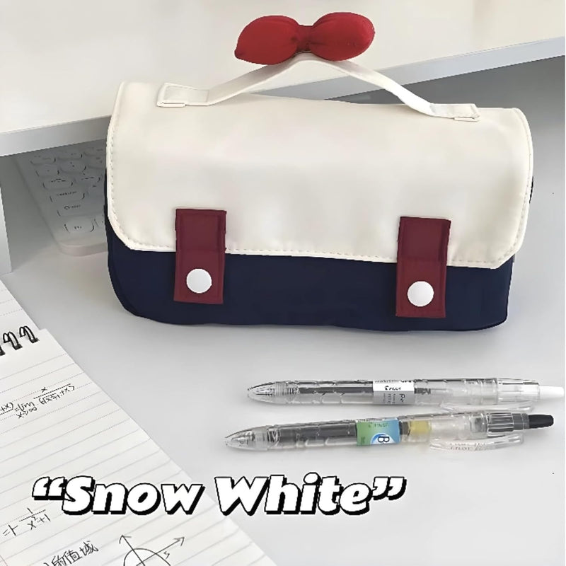 Cute Bow Pencil Case for Girls, Durable Single Compartment Stationery Organizer Pouch for School, Art, and Travel, with Small Pocket and Bonus Animal Erasers Ideal Gift for Students