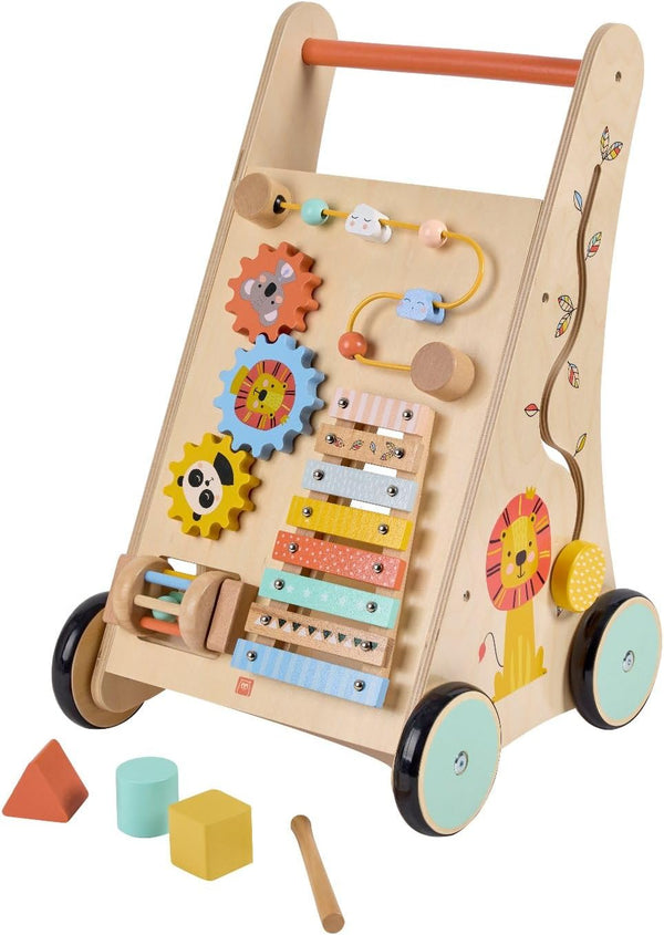 EUREKA KIDS Safari Wooden Baby Activity Walker W/Xylophone Push And Pull Walker Learning Activities Educational Toy For Boys And Girls Toddlers For 12M+