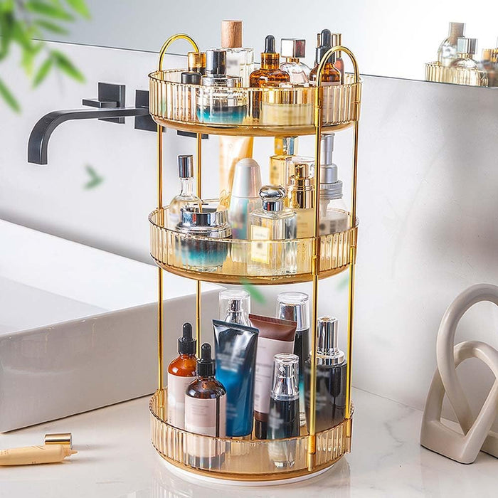 BIOPLJ 360° Rotating Makeup Organizer, High-Capacity Skincare Clear Make Up Storage, Perfect Makeup Organizer On The Dresser, Cosmetics Storage Box Vanity Shelf Countertop (2 Tiers, yellow)