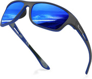 KUGUAOK Polarized Sports Sunglasses for Men Driving Cycling Fishing Sun Glasses 100% UV Protection Goggles, One Size - Dark Blue Mirror