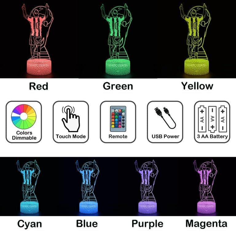 Football Soccer Player Figurine Lamp, 16 Colors Changing with Remote Control Soccer Room Decor Night Light, Sports Gifts for Messi Fan Boys Men Birthday althiqahkey
