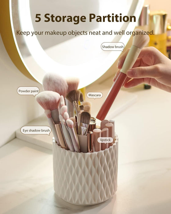 AMERTEER Makeup Brush Holder Organizer with Lid, 360° Rotating Makeup Case Organizer, Dustproof Makeup Brush Organizer, Cosmetics Display Case for Lipstick, Brushes, Nail Polish