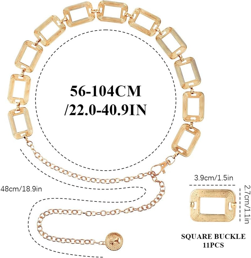 Women Waist Chain Belt - Adjustable Gold Metal Chunky Boho Hip Belt for Dresses, Jeans, Skirts, Saree, Party & Beach Outfits