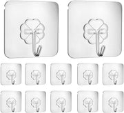 McMola Adhesive Hooks, Self Adhesive Hooks,Waterproof Self Adhesive Hook Heavy Duty Wall Hooks for Home Kitchen Bathroom Hanging Coat Cloth Towel Key Decorations(12 Pack) - 12Pack Clear Adhesive Hooks
