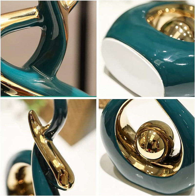 Norrclp Home Decor Modern Abstract Art Ceramic Statue Table Decorations for Dining Room Living Room Office Centerpiece, Green and Gold