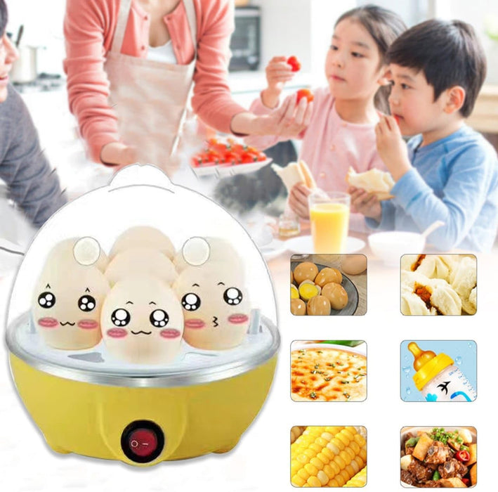 Electric Egg Boiler Cooker, 7 Eggs Capacity, Kitchen Breakfast Machine Multi-functional Egg Boiling Breakfast Electric Cooker Transparent Lid Rapid Egg Boiler (Yellow and White)