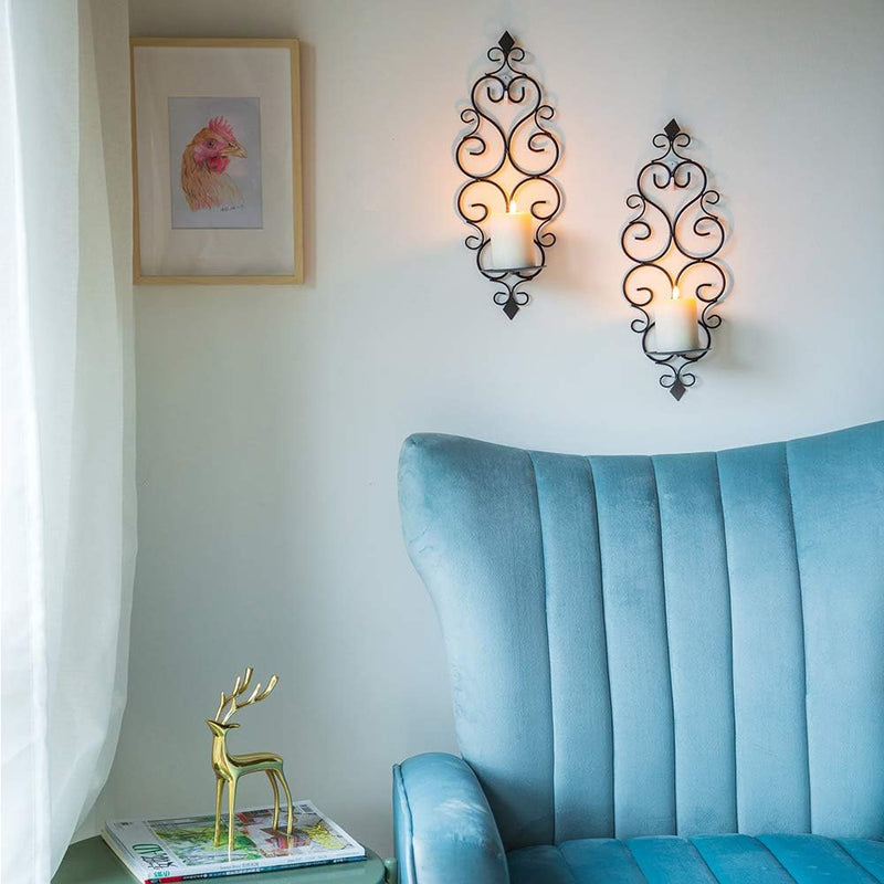 Sziqiqi Wall Candle Sconce Holder Set of 2 Hanging Wall Mounted Pillar Candle Sconces Holder, Wall Sconces Decor for Bedroom Dining Room Living Room Bathroom (Gold)