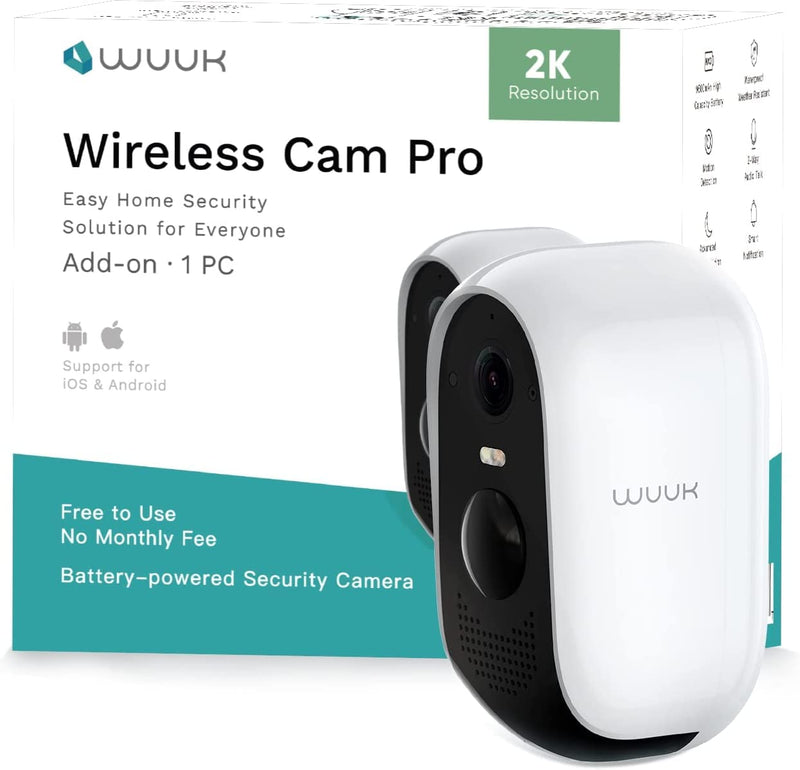 WUUK Add-on Home Security Camera Outdoor Wireless, 2K Wireless Camera Surveillance Exterieur WiFi, No Monthly Fee, Color Night Vision, IP67 Waterproof, Alexa & Google Compatible Base Station Required