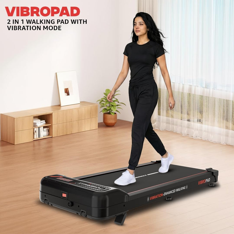 PowerMax Fitness VibroPad 3.5 HP BLDC Motorized 4 in 1 Vibration Walking Pad Treadmill for Home Use 8% Manual Incline with Remote Control Top Speed 6kh/h LED Display Running Surface 900x385mm